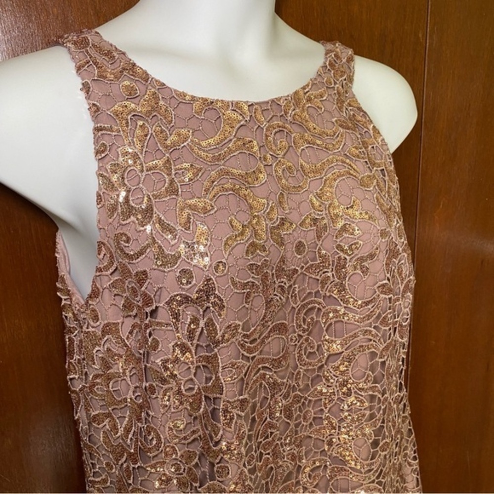 Badgley Mischka Dusty Rose Sequin Lace Mini Dress
